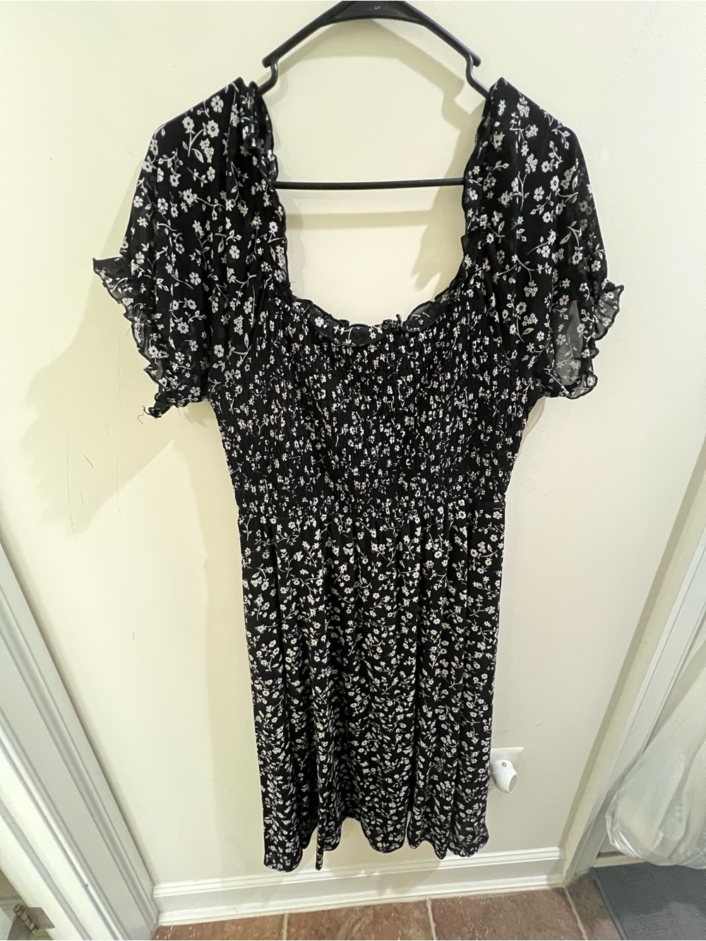 Black Floral Smocked Dress